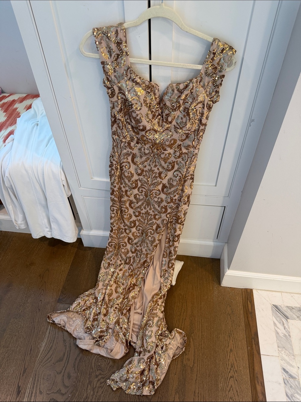 Windsor Blush and Gold Sequin Embellished Prom Gown